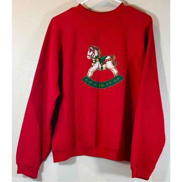 Vintage Tultex Christmas Holiday Rocking Horse Women's Sweatshirt Large - Picture 1 of 9